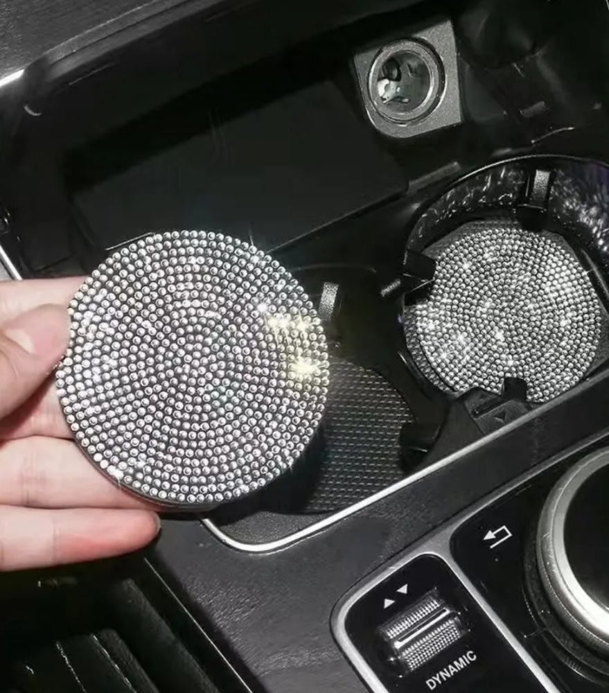 2pcs Full Artifictic Diamond Car Anti-dirty Coaster Set